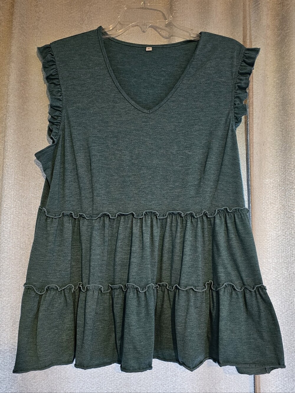 Amazon Women's Dark Teal Ruffle Tiered V-Neck Tunic
